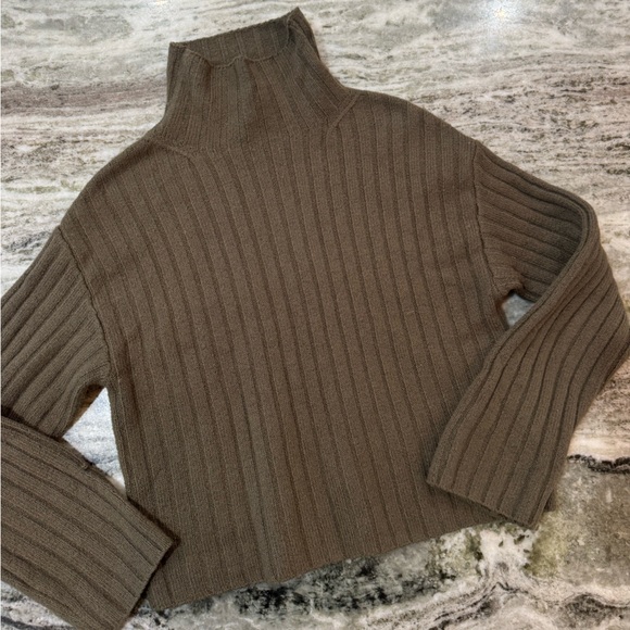 Open Edit Olive Green Ribbed Funnel Neck Sweater Size XXS - Picture 3 of 6